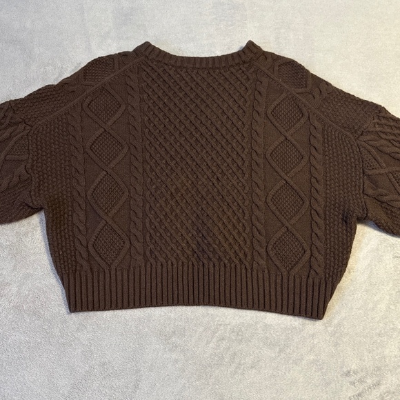 Aritzia Sunday Best Peggy Cropped Cable Knit Wool Blend Sweater Medium Brown - Picture 8 of 8